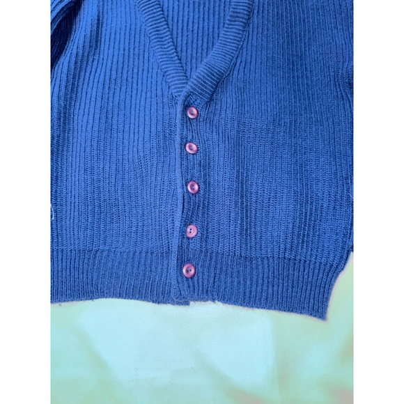 Vintage Saturdays Hong Kong Cardigan Sweater Grandpa Cobalt Blue L - Picture 6 of 7